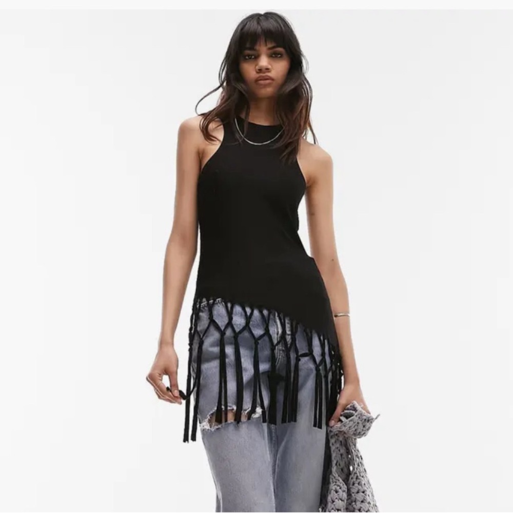 Topshop Macrame Fringe Tank Top